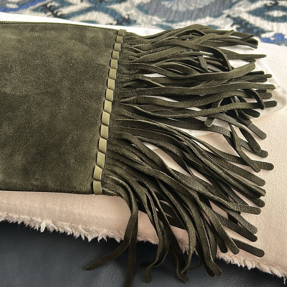 Coach Olive Green Suede Fringe Wristlet Clutch - Picture 5 of 12